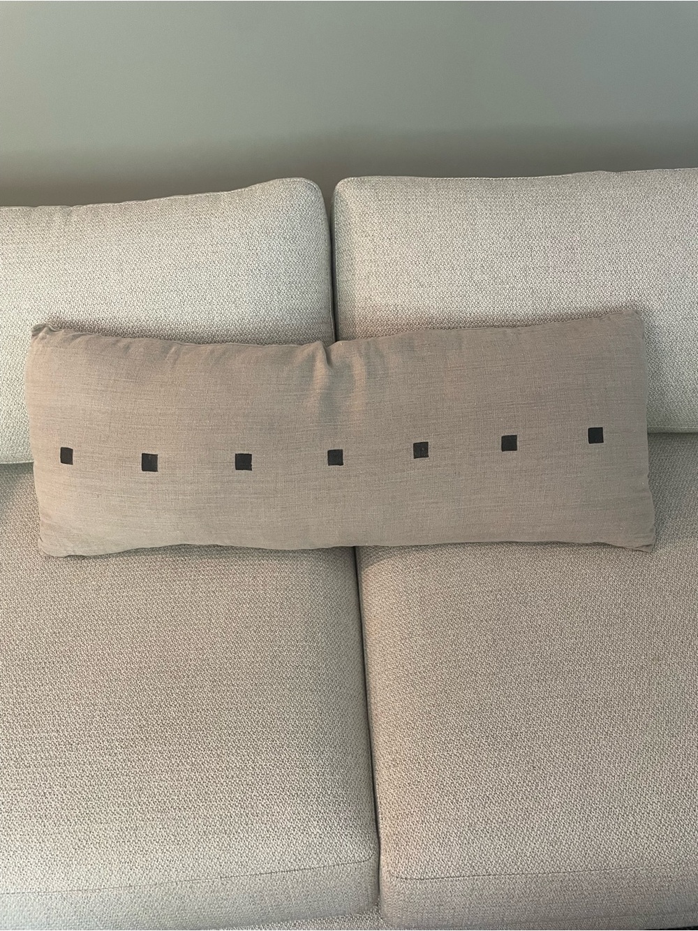 Neutral Tan Decorative Lumbar Pillow with Black Square Accents